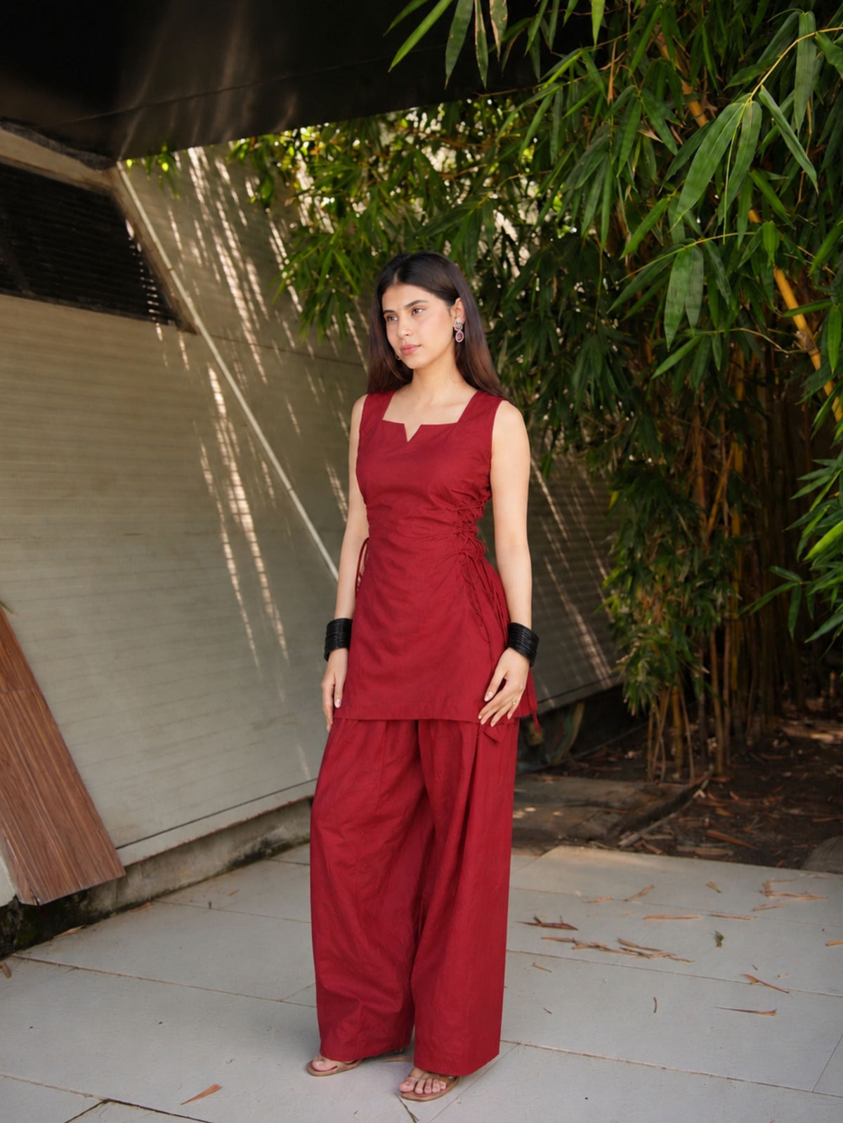 Rati Red Monochrome Two Piece Farshi Set