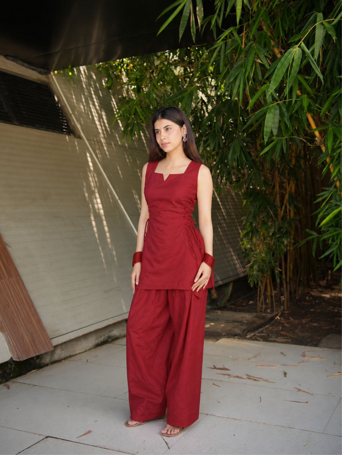 Rati Red Monochrome Two Piece Farshi Set