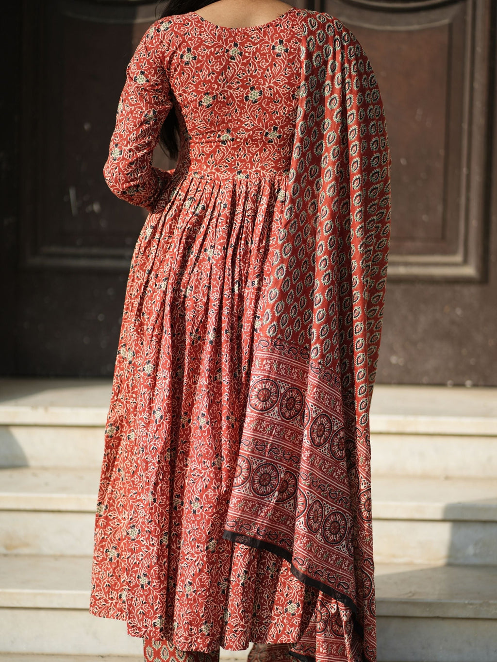 Madhubala Red Cotton Anarkali Suit Set