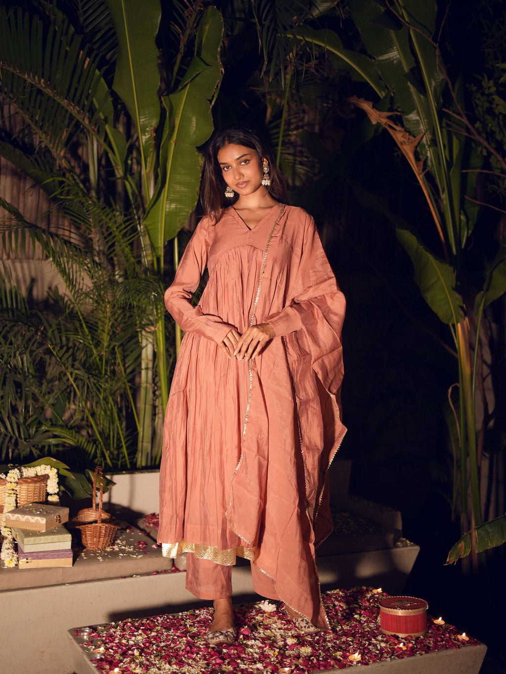 Barfi Peach Three Piece Alia Cut Anarkali Set