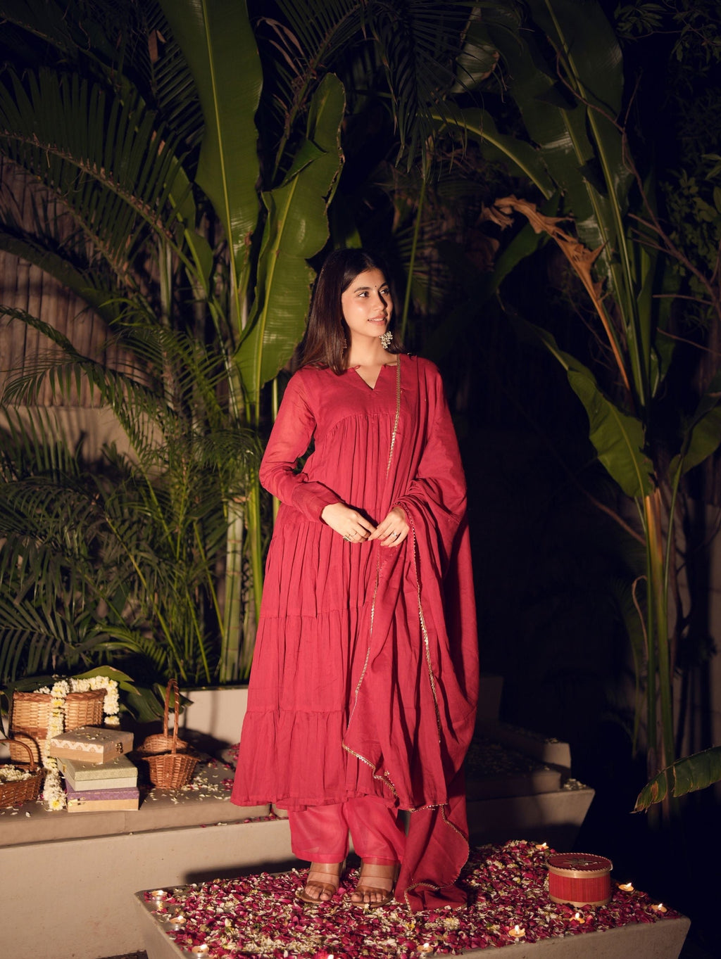 Rasbella Red Tiered Anarkali Set