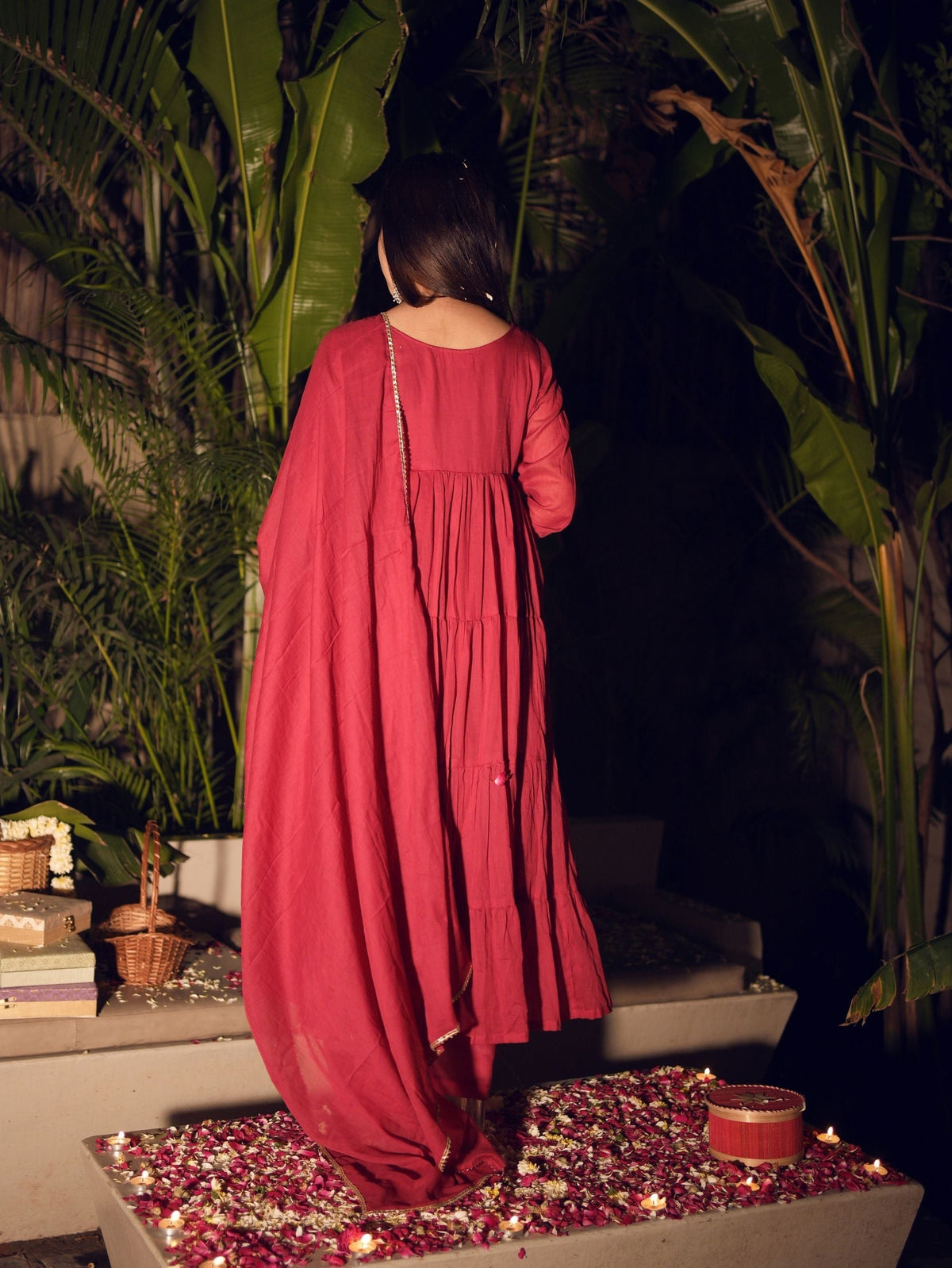 Rasbella Red Tiered Anarkali Set