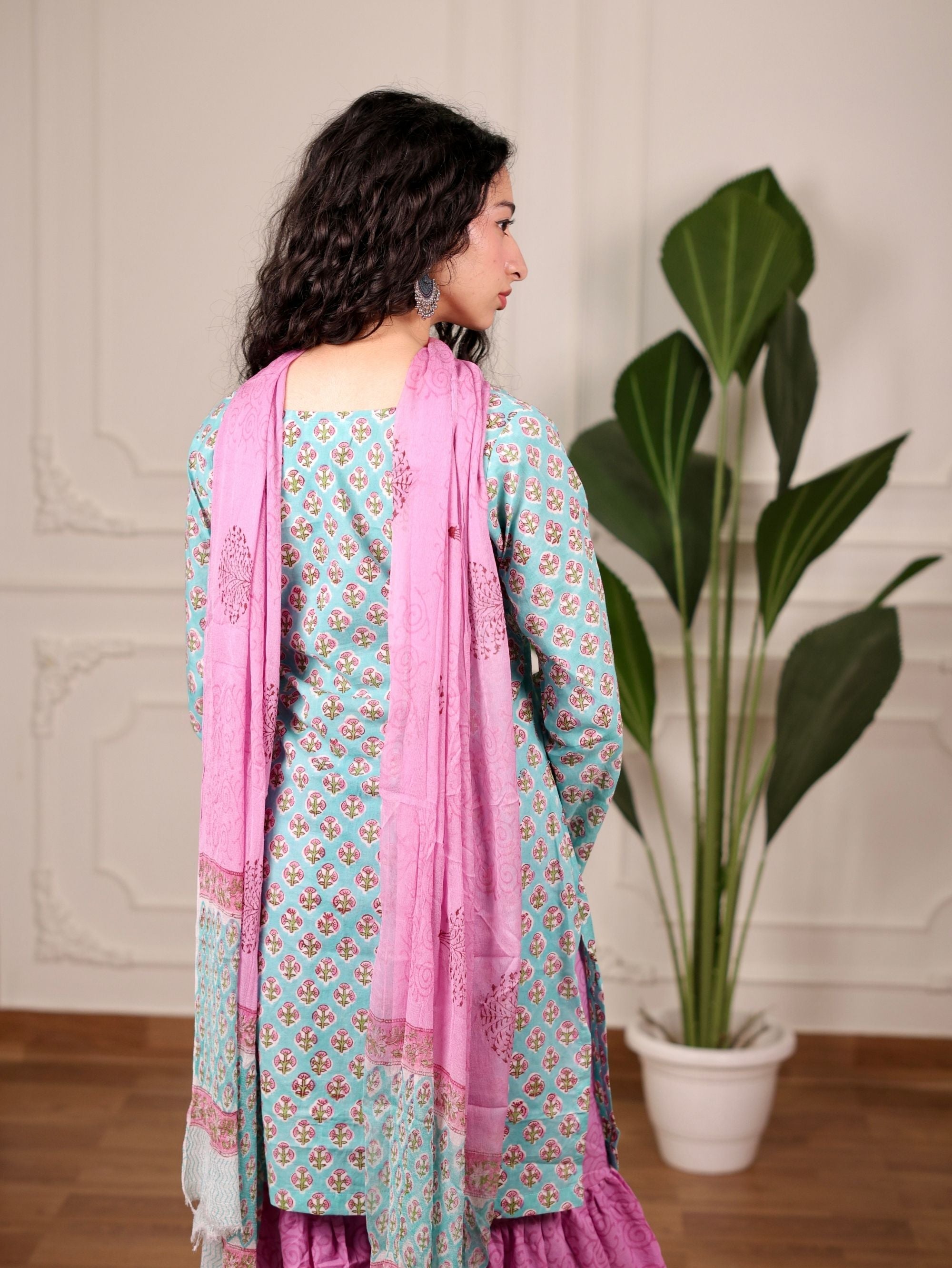 Shabnam Cotton Sharara Set with Chiffon Dupatta