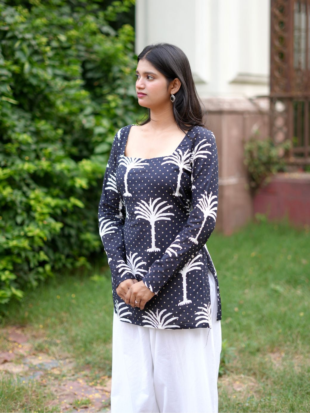 Palm Tree Print Cotton Kurti with (Farshi Salwar)