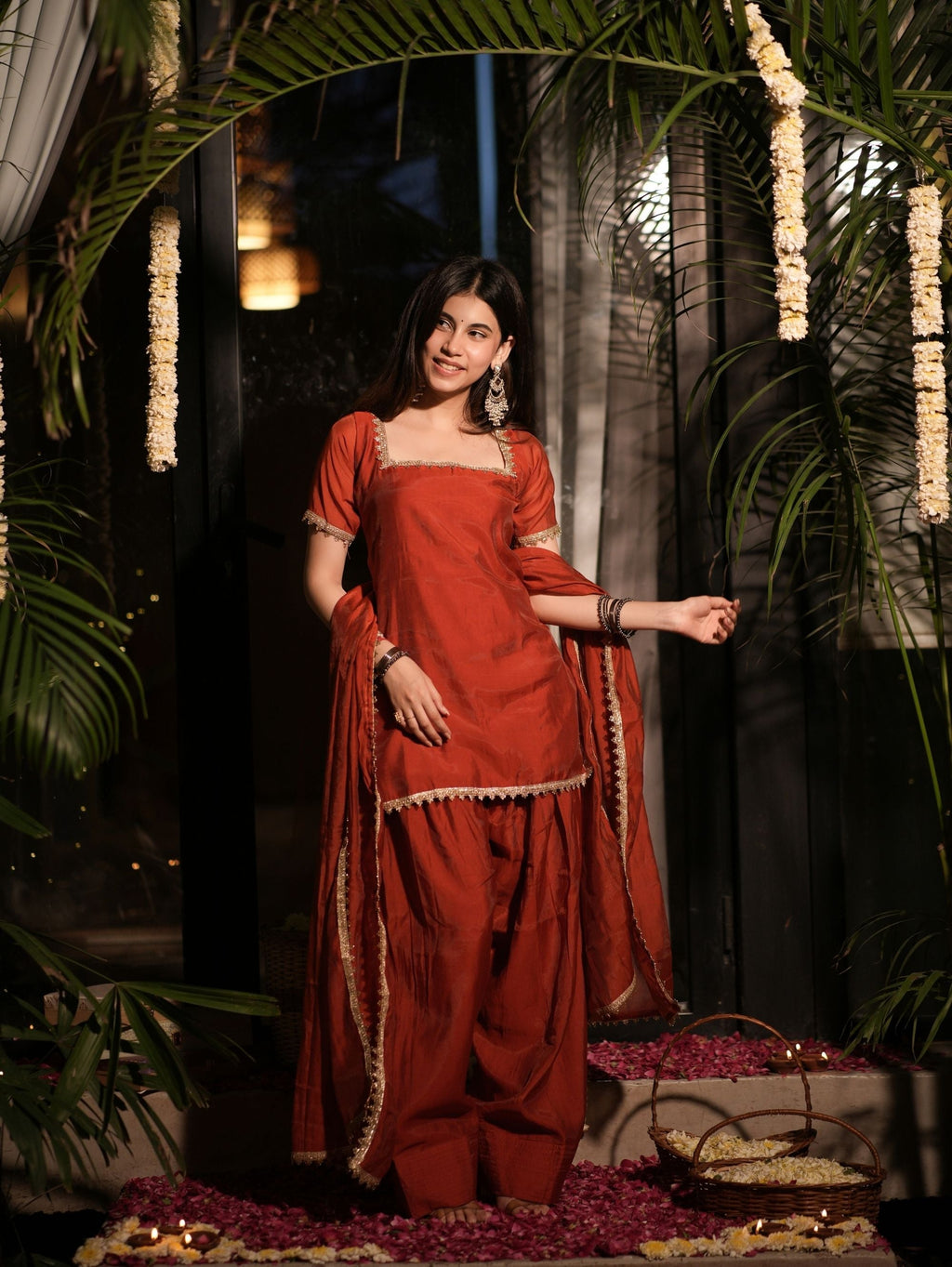 Kesar Gul Orange Three Piece Farshi Set