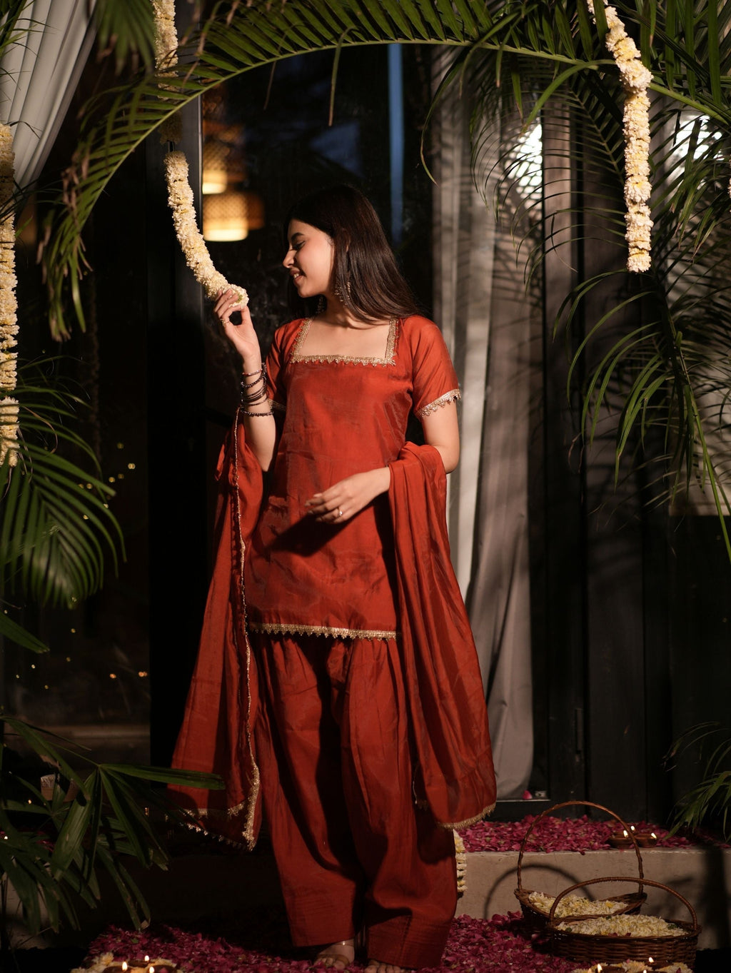 Kesar Gul Orange Three Piece Farshi Set