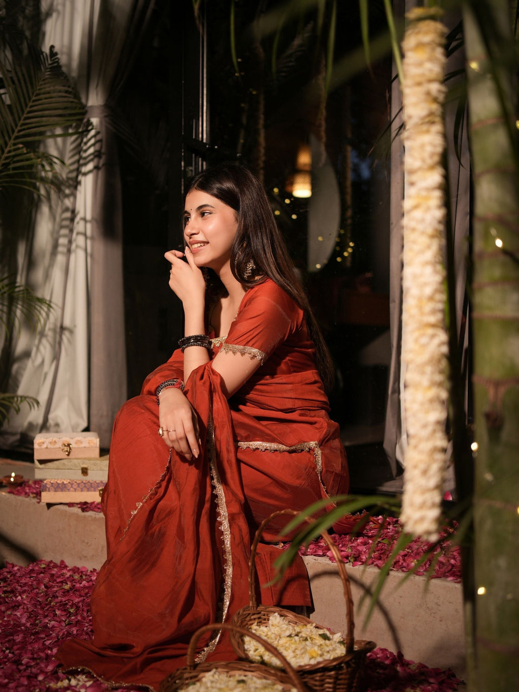 Kesar Gul Orange Three Piece Farshi Set