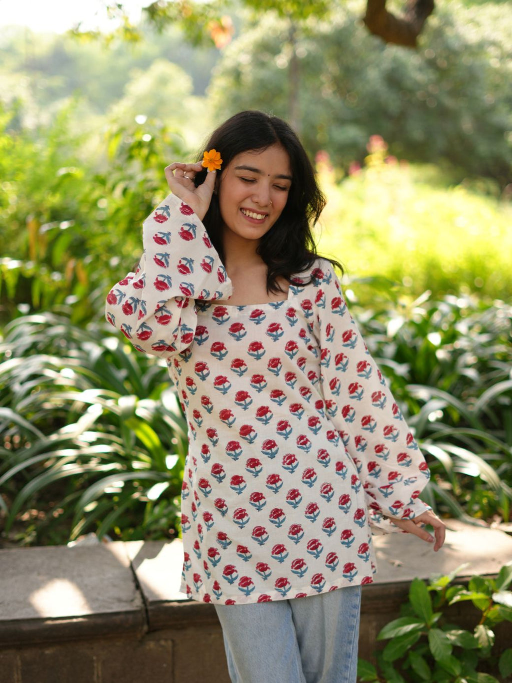 Blush Bloom Cotton Short Kurti