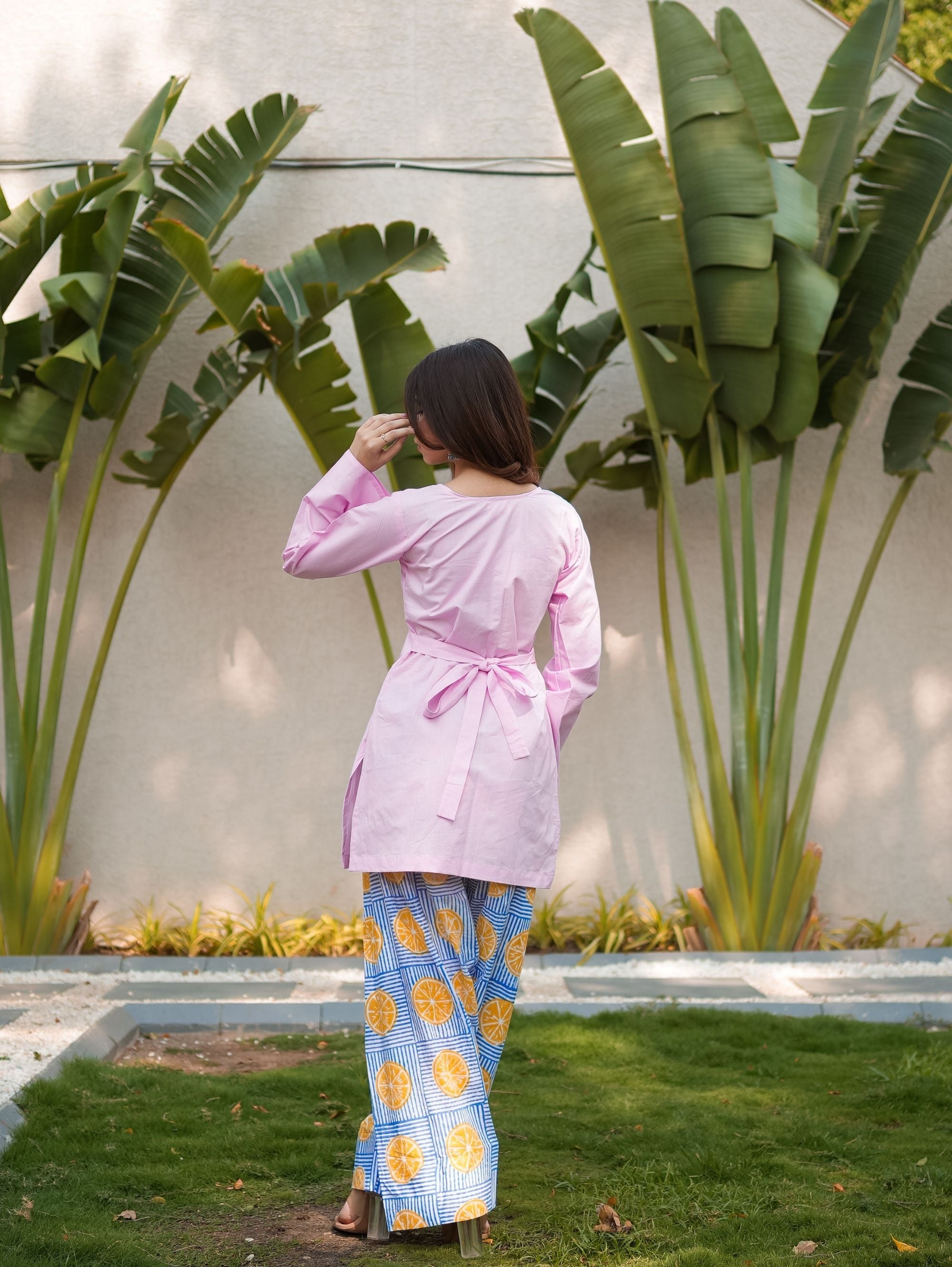 Rosy Glow Pink Kurta Set with Handblock Farshi Salwar