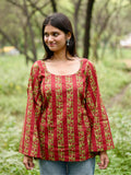Red Blossom Striped Kurti