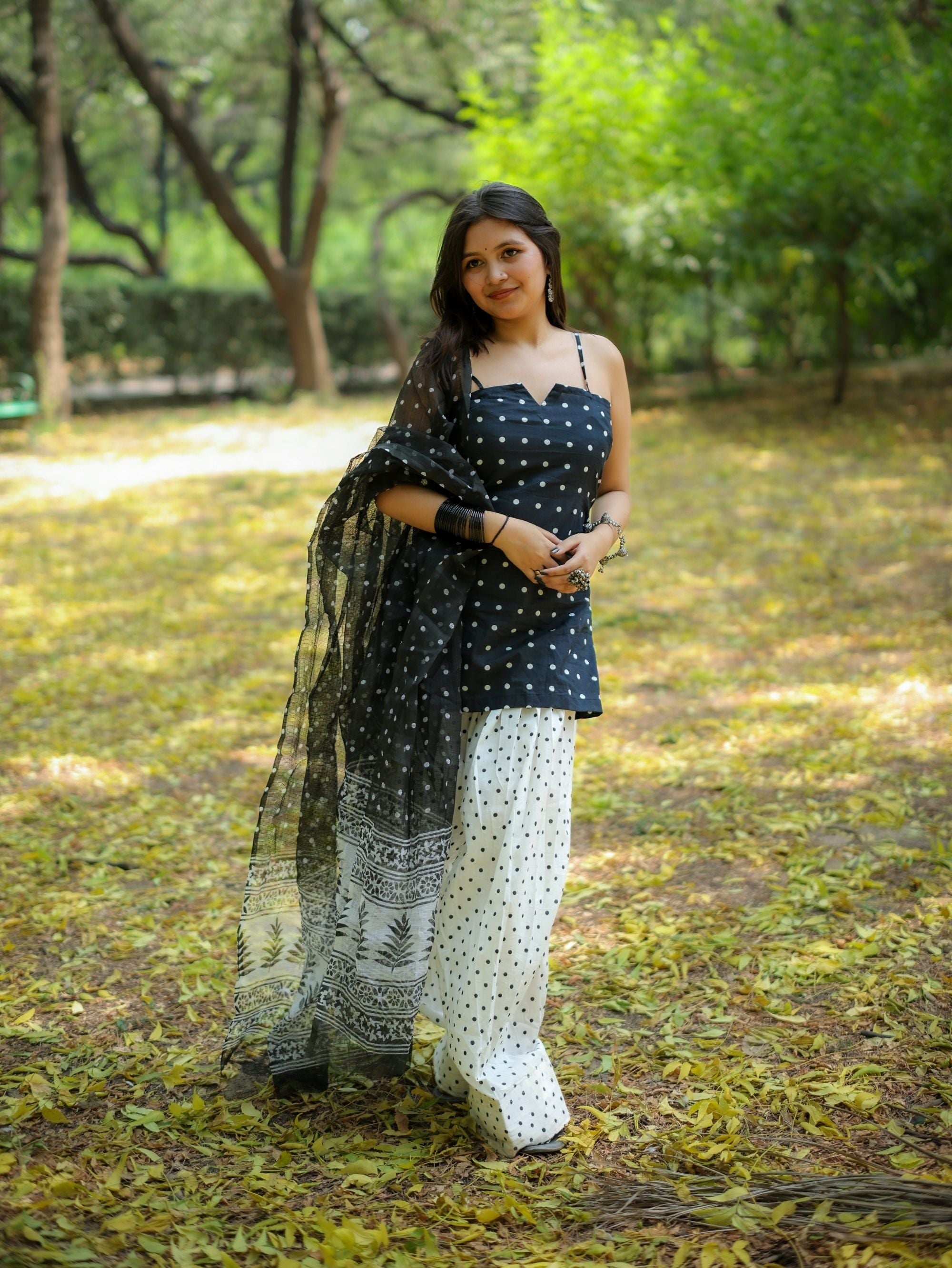Ivory Noir Black & White Farshi Salwar Set with Dupatta