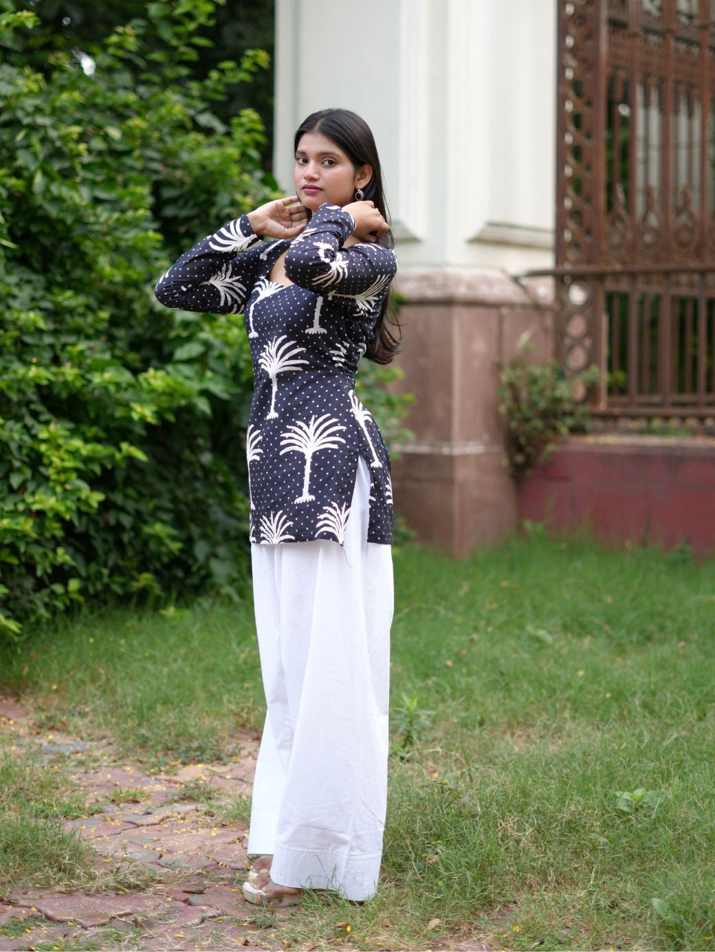 Palm Tree Print Cotton Kurti with (Farshi Salwar)