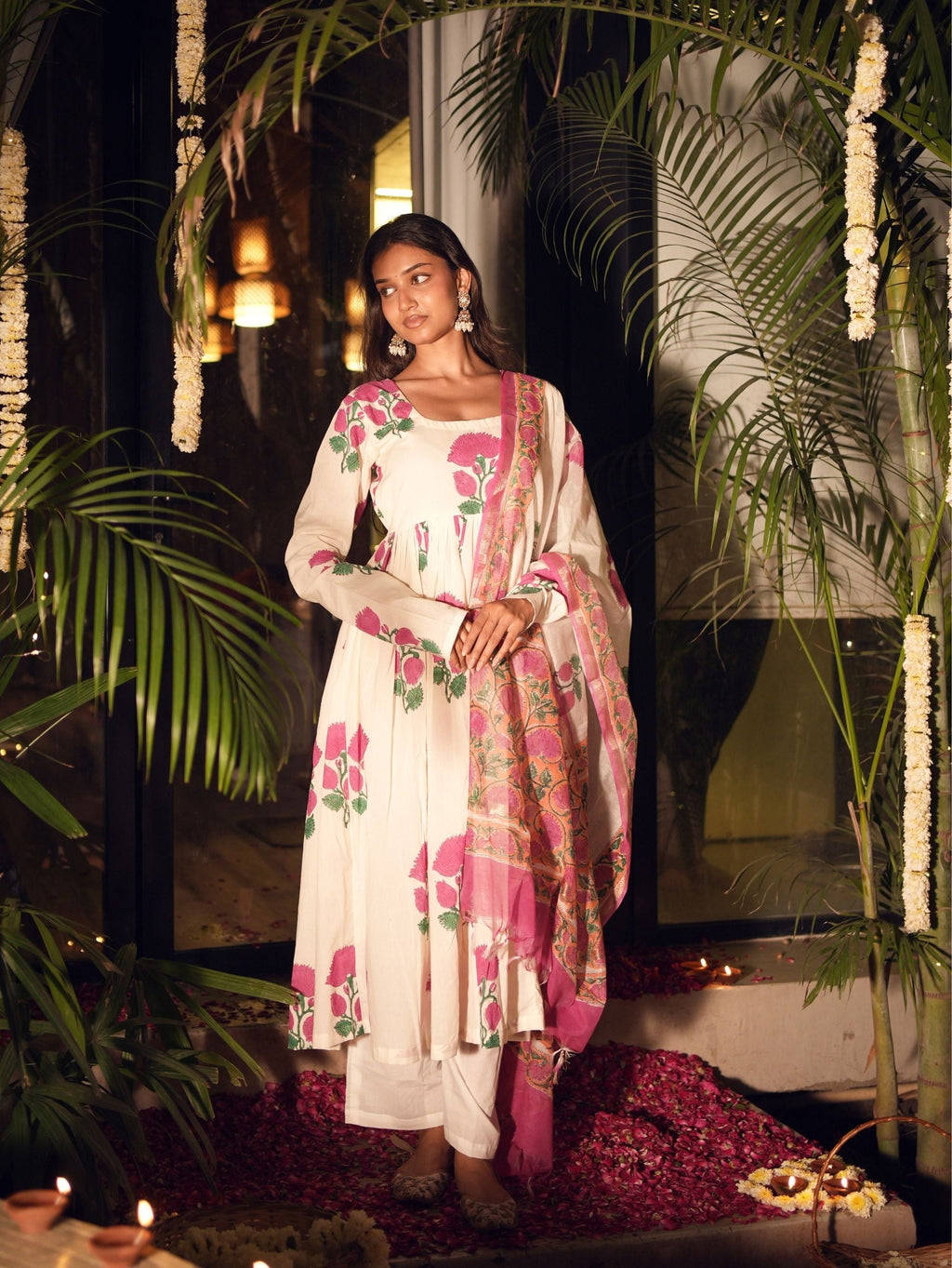 Indira Three Piece Handblock Anarkali Set