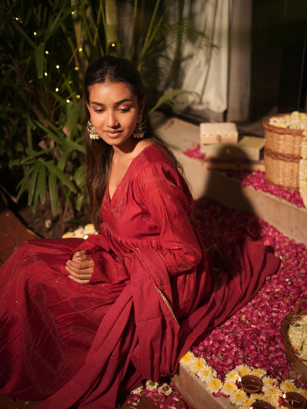 Mishri Red Three Piece Alia Cut Anarkali Set