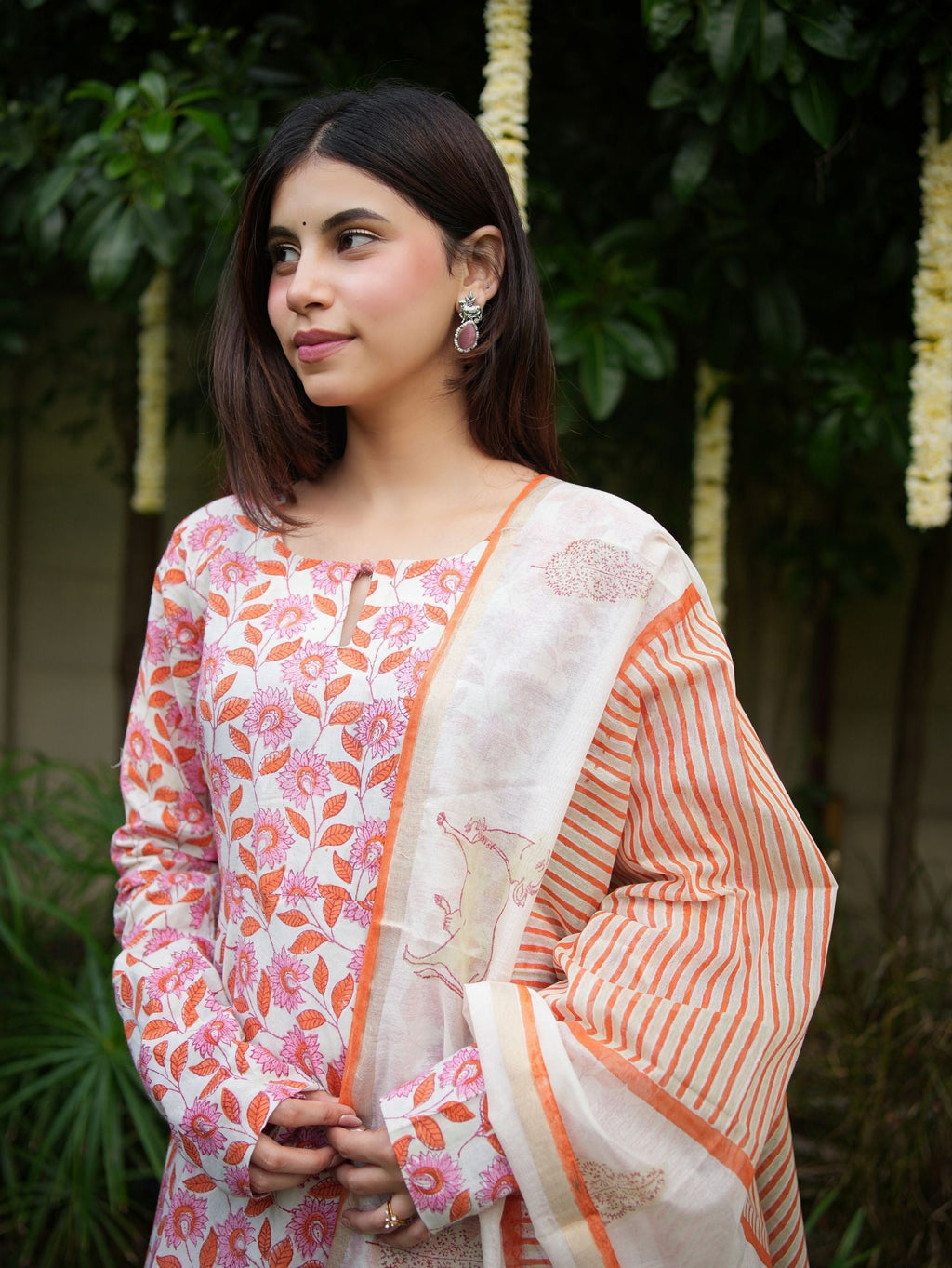 Gauri Three Piece Handblock Anarkali Set