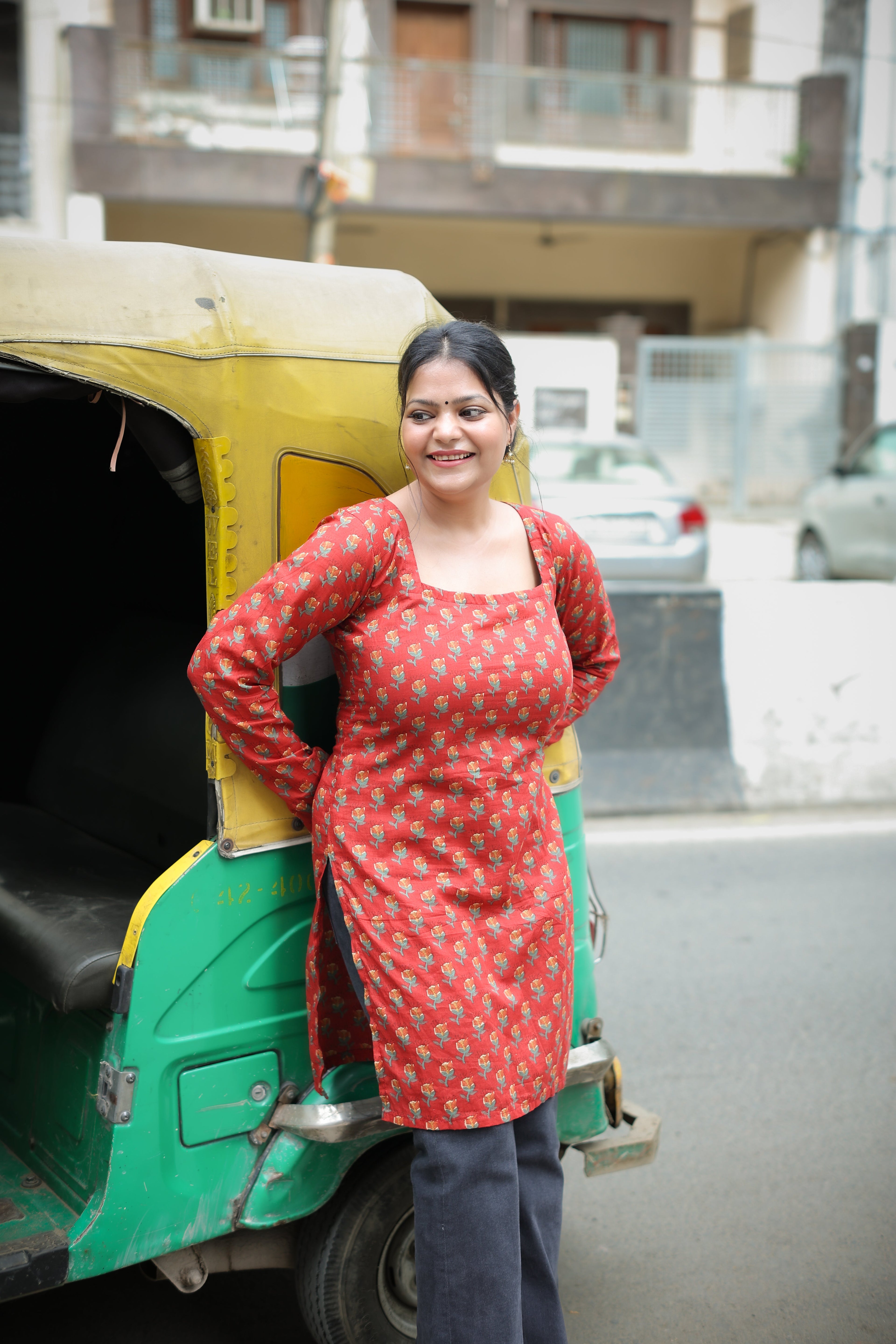 Mehru Rust Square Neck Corset Kurti
