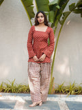 Desert Rose Red Cotton Kurta Set with Checked Farshi Salwar