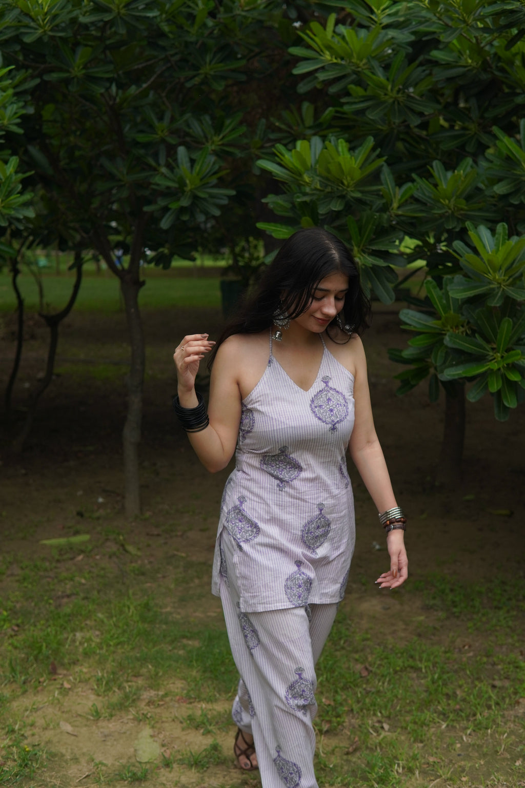 Lavender handblock set (with pakistani salwar)