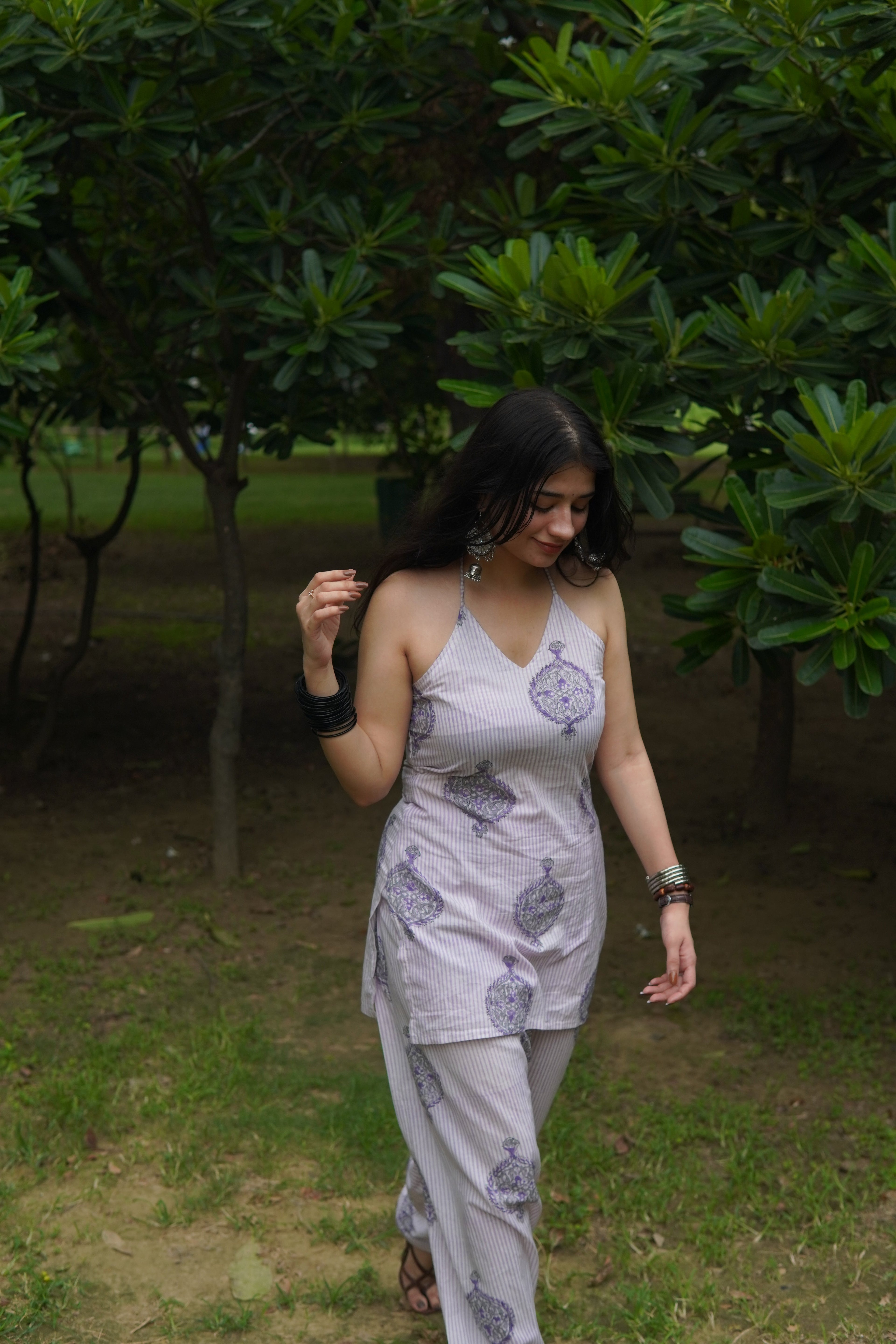 Lavender handblock set (with pakistani salwar)