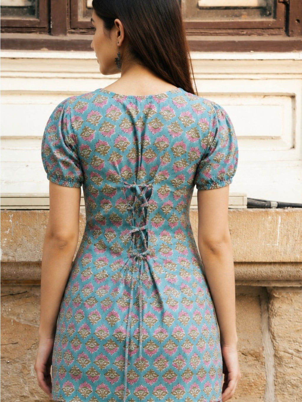 Maan Sky Blue Handblock Cotton Kurta