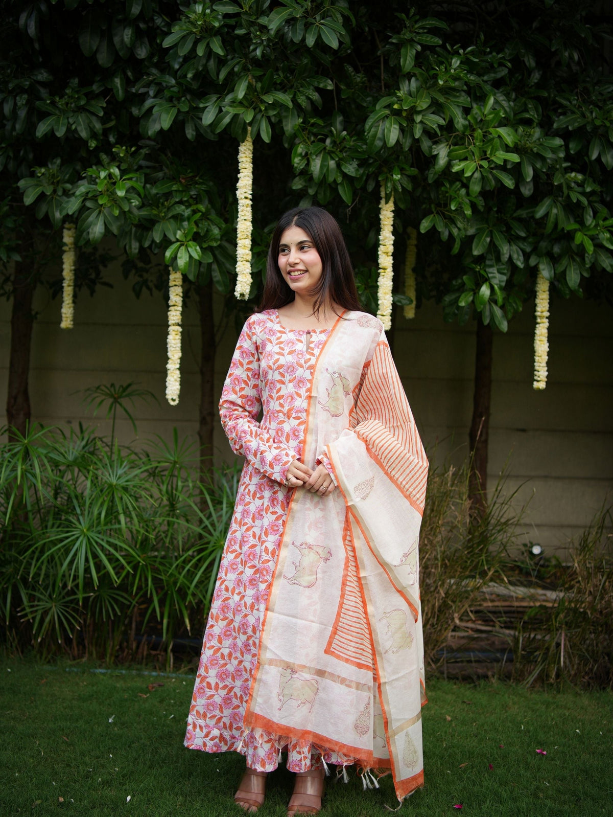 Gauri Three Piece Handblock Anarkali Set