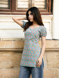 Maan Sky Blue Handblock Cotton Kurta
