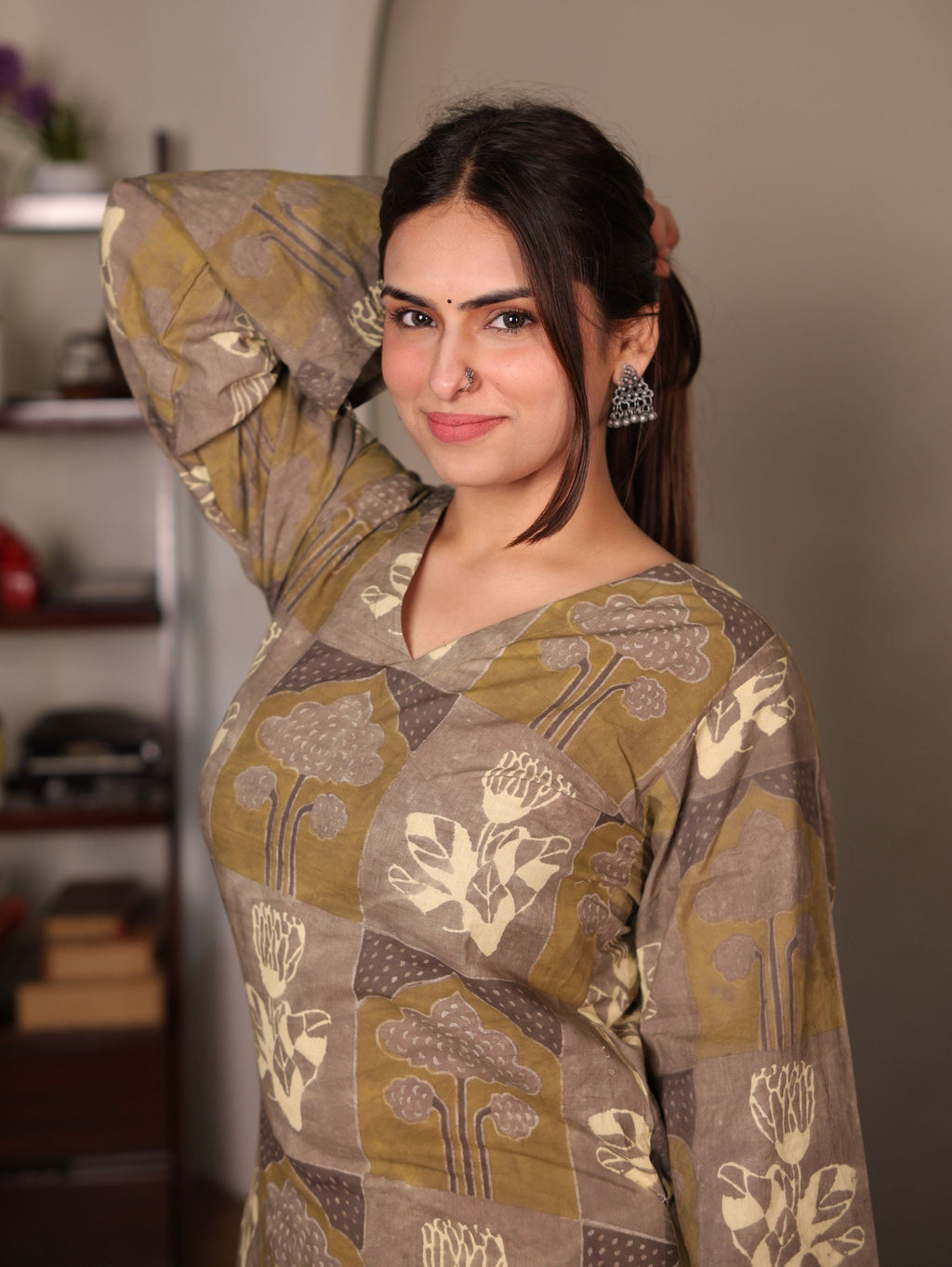 Nayab Beige Cotton Long Kurta with Pakistani Bell Sleeves