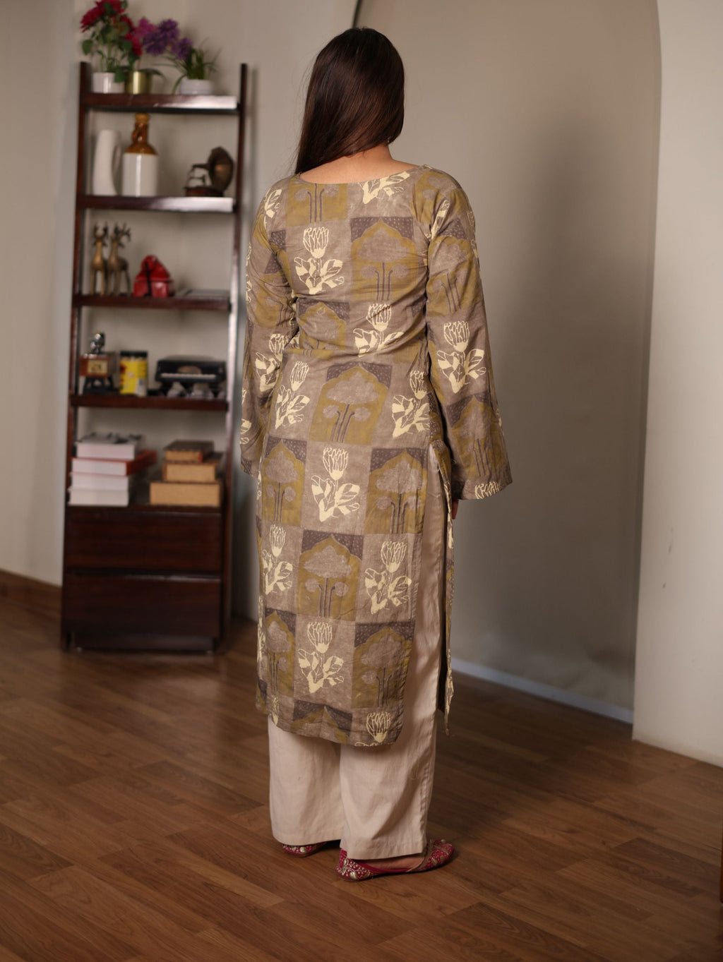 Nayab Beige Cotton Long Kurta with Pakistani Bell Sleeves