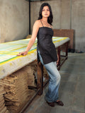 Laila Black Cotton Sleeveless Short Kurti