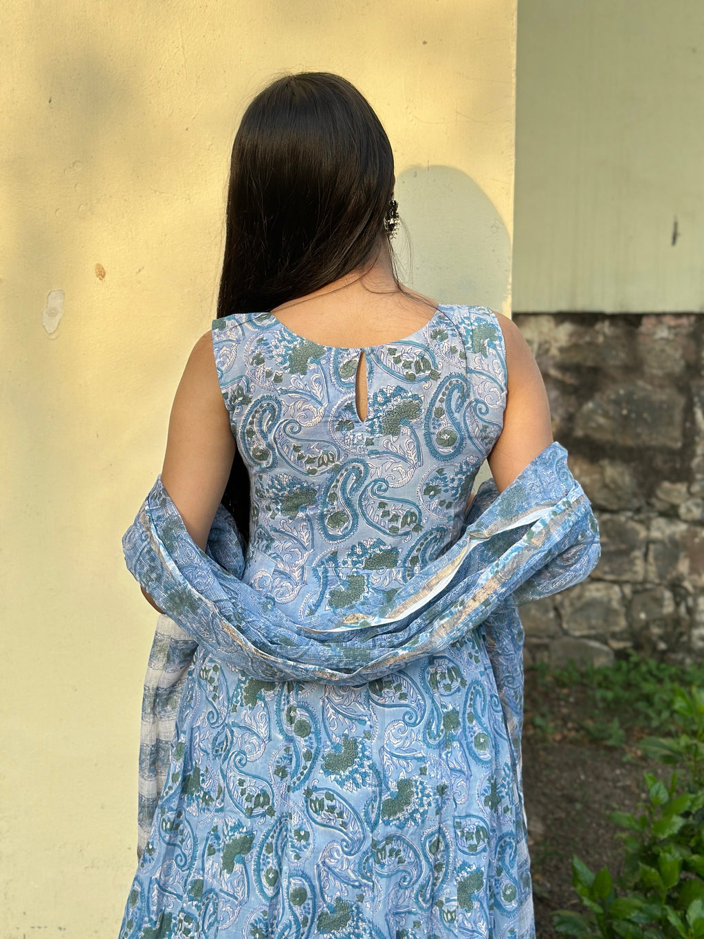 Powder blue block printed set