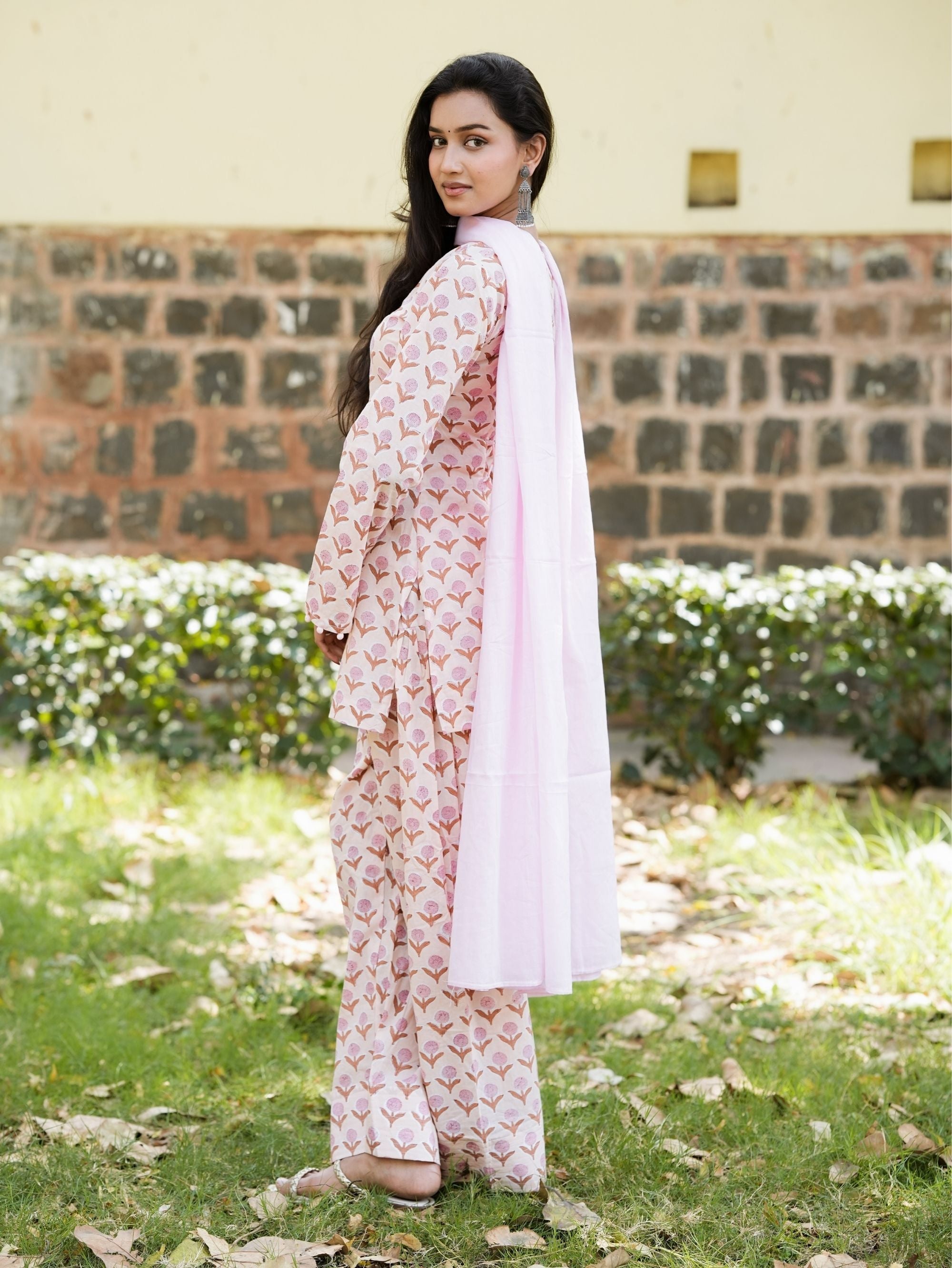 Anaya Beige Pink Cotton Farshi Salwar Suit Set