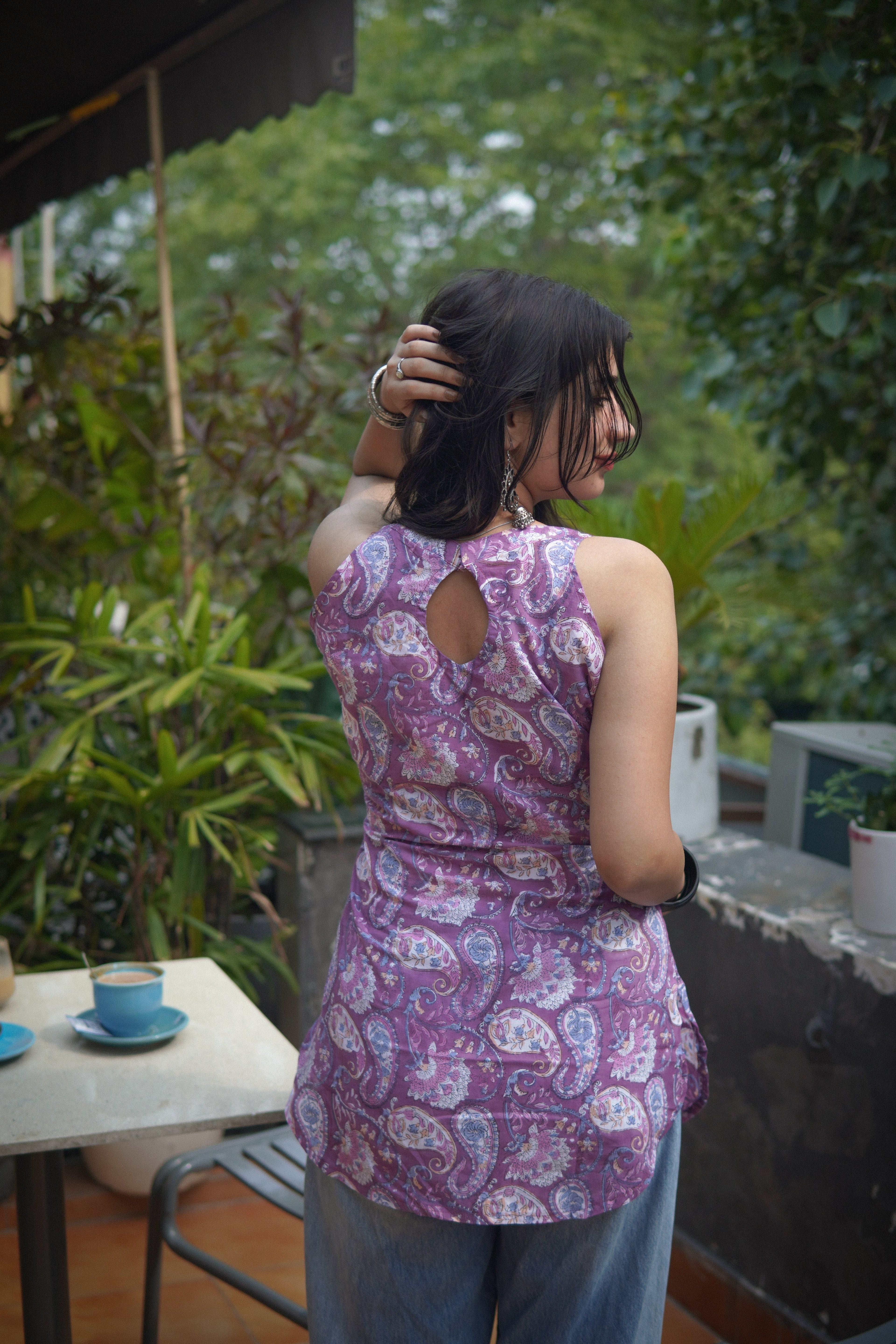 Lilac paisley handblock kurti