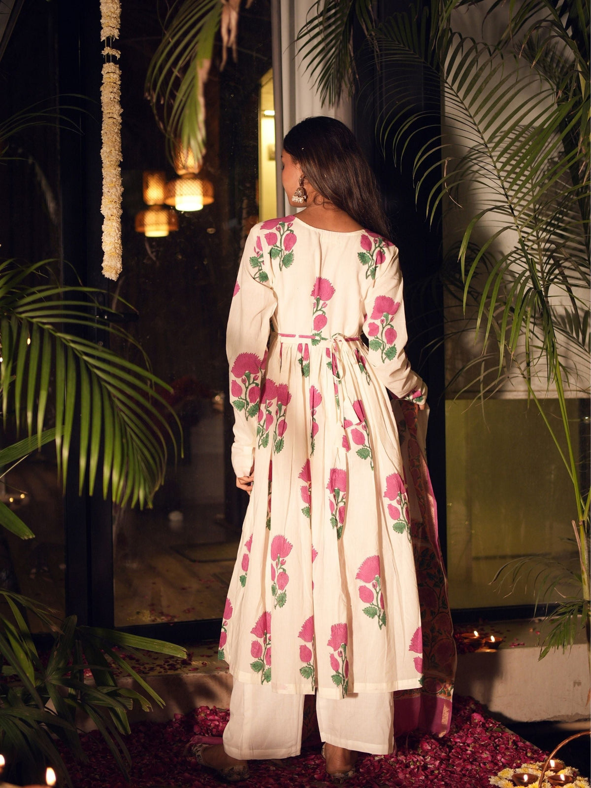 Indira Three Piece Handblock Anarkali Set