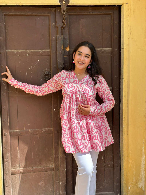 Pink abstract kurta