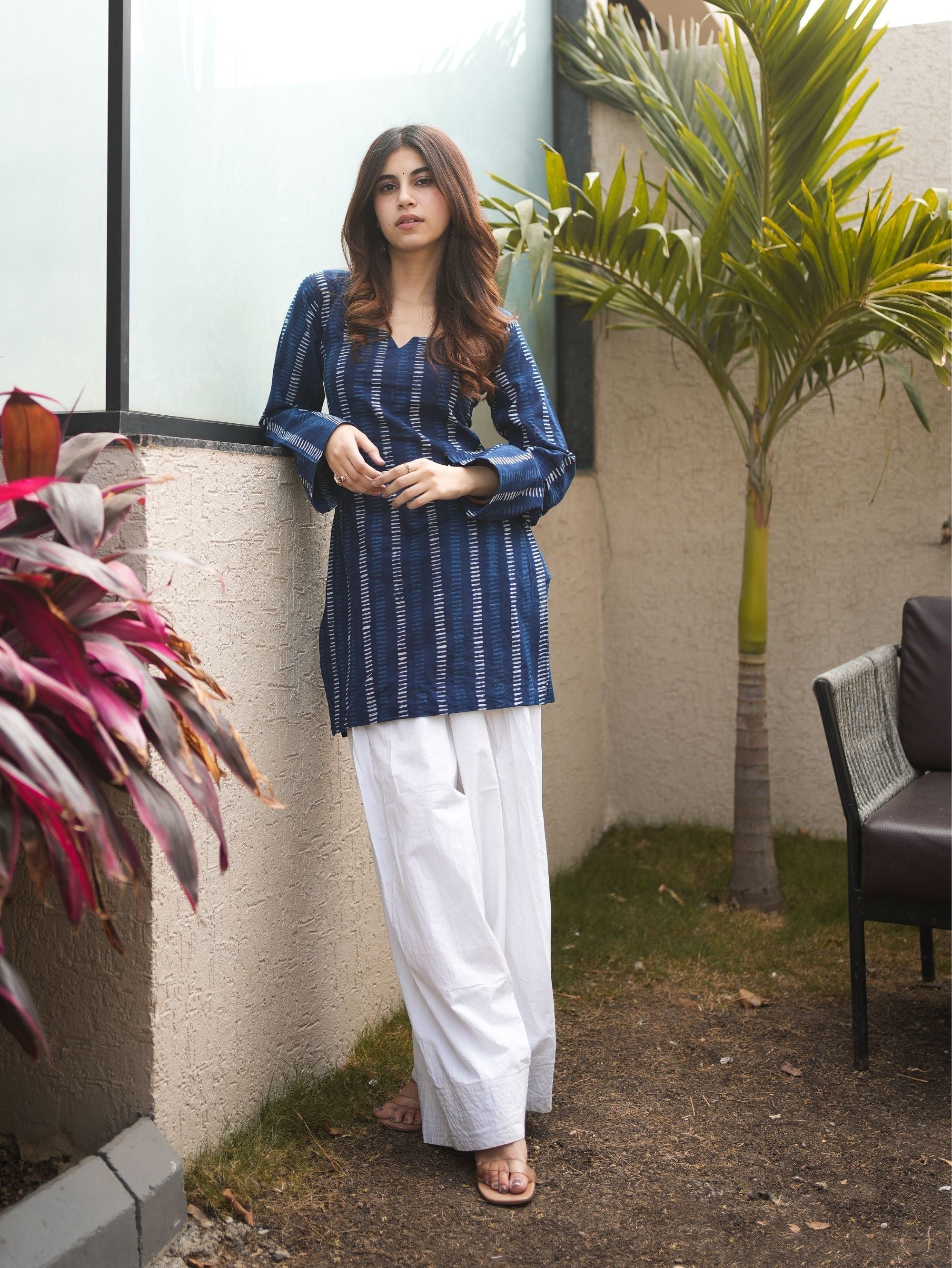 Bloomie Indigo Cotton Short Kurti with Handblock Print