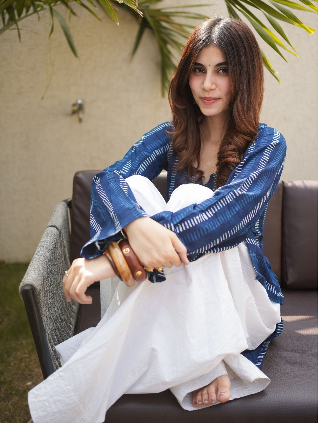 Bloomie Indigo Cotton Short Kurti with Handblock Print