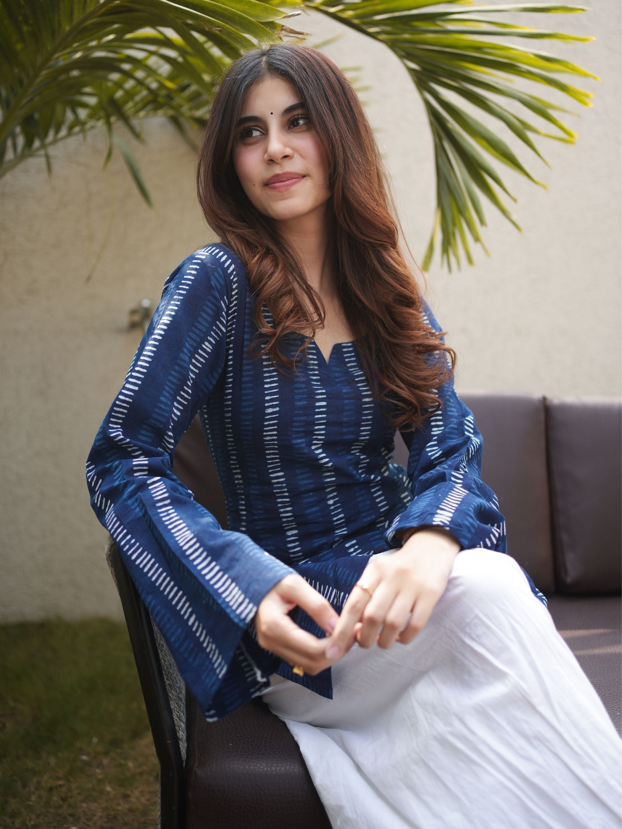 Bloomie Indigo Cotton Short Kurti with Handblock Print