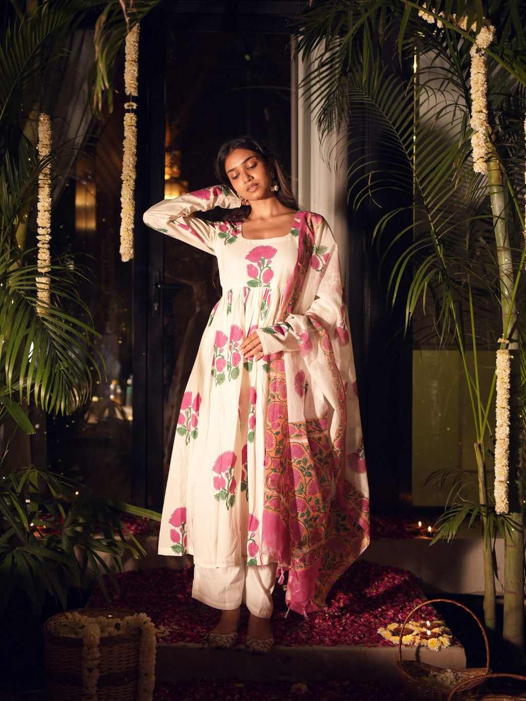 Indira Three Piece Handblock Anarkali Set