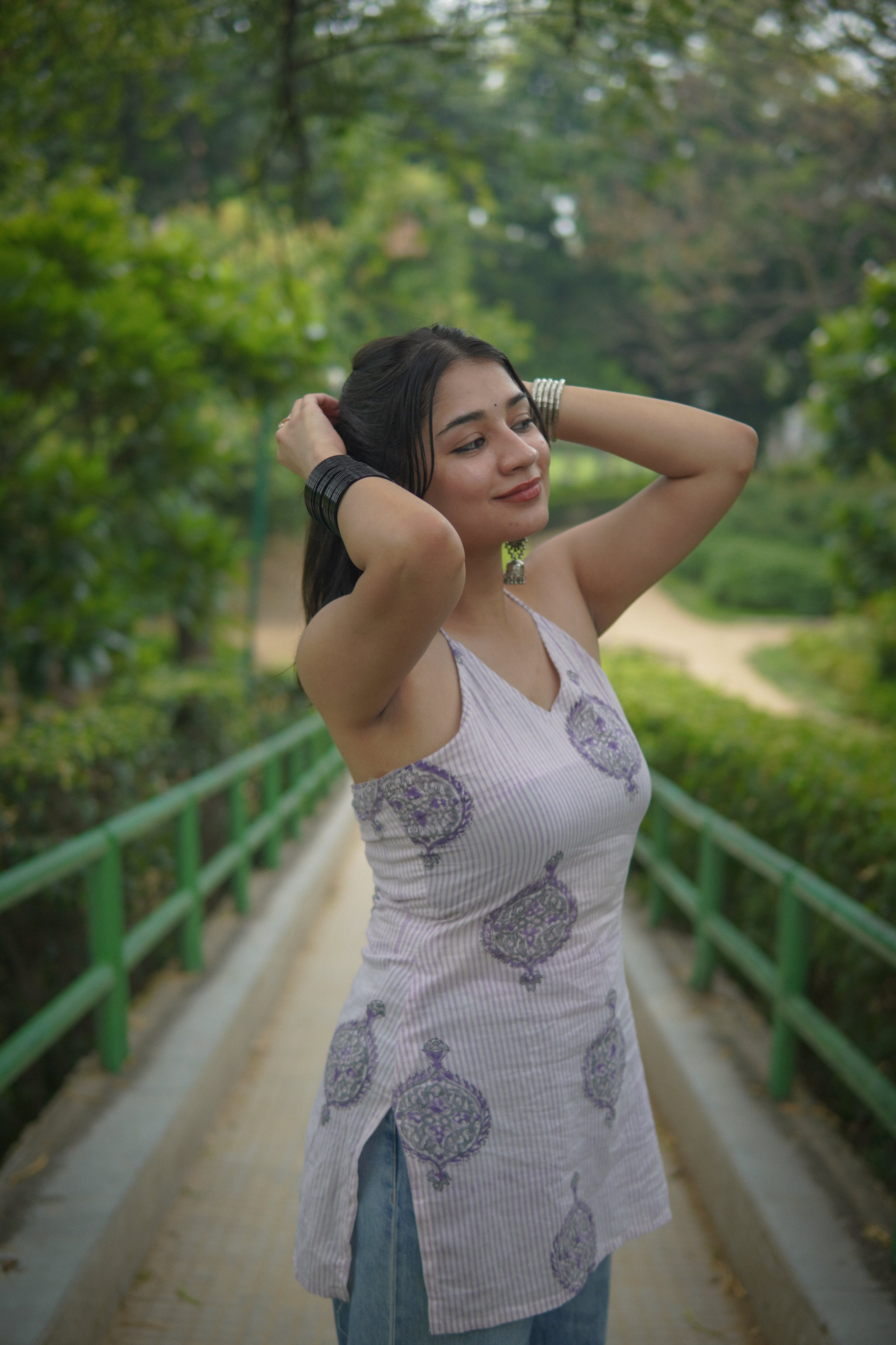 Tie Me Lavender handblock Short Kurti