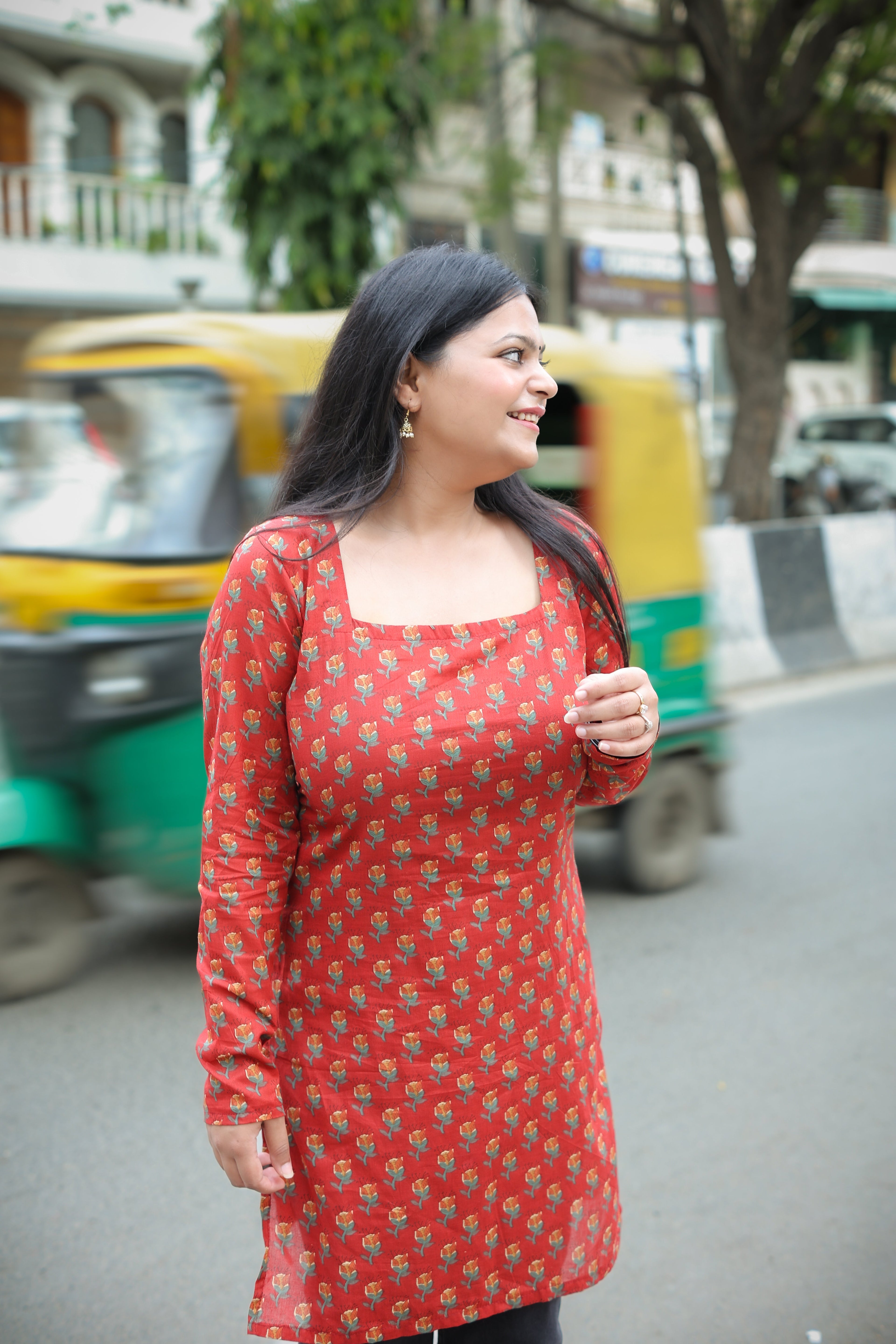 Mehru Rust Square Neck Corset Kurti