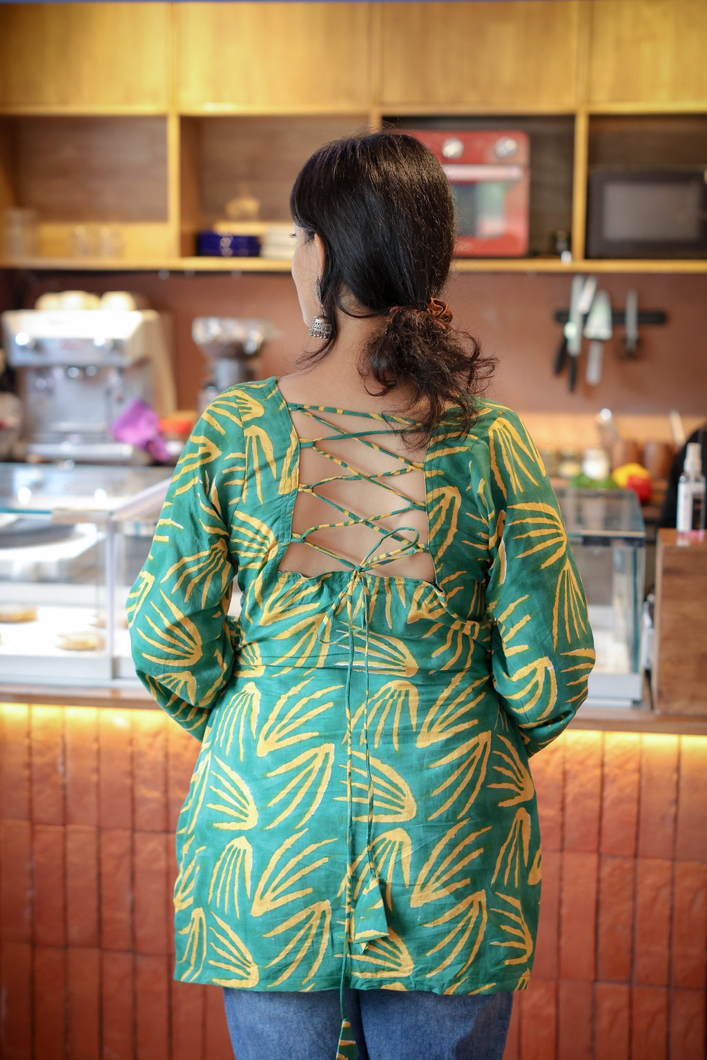 Zaaru Square Neck Green Short Kurti