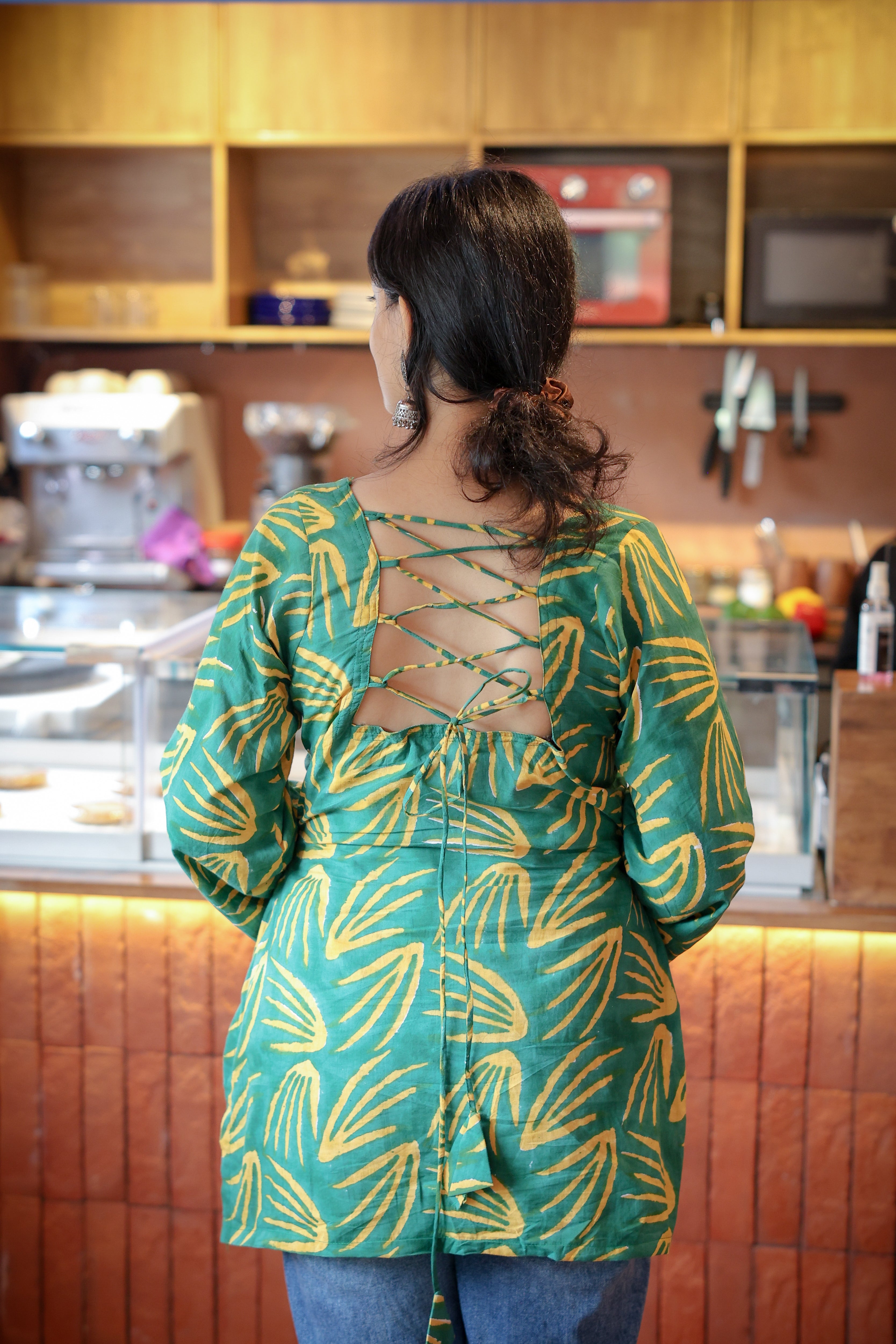 Zaaru Square Neck Green Short Kurti