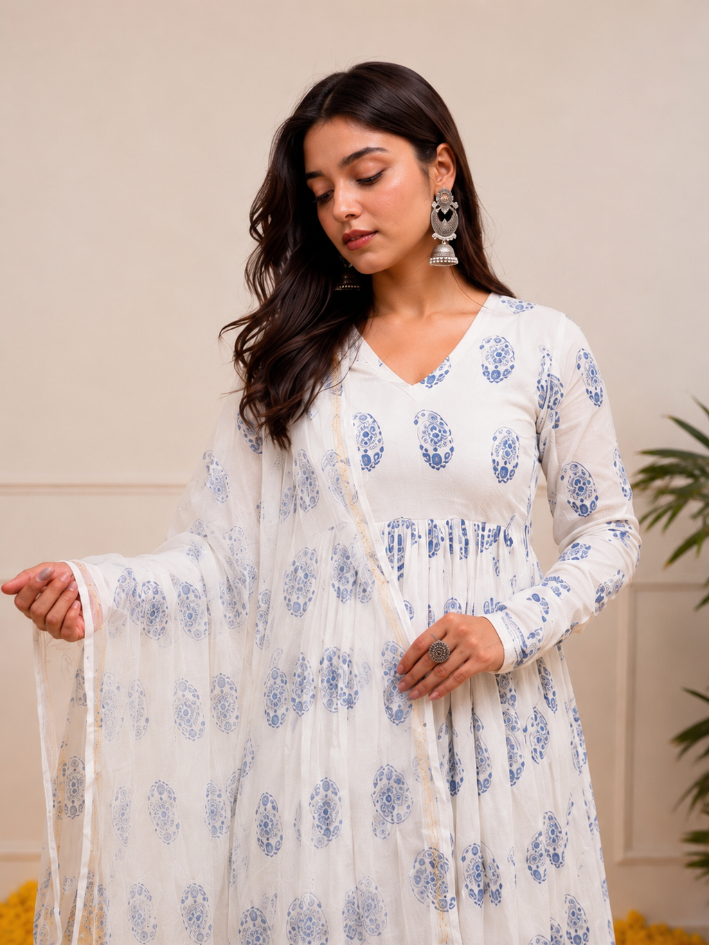 Fana White Anarkali Set with Extra Gher