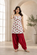 Flora Rahi White & Red Handblock Short Kurti for Women
