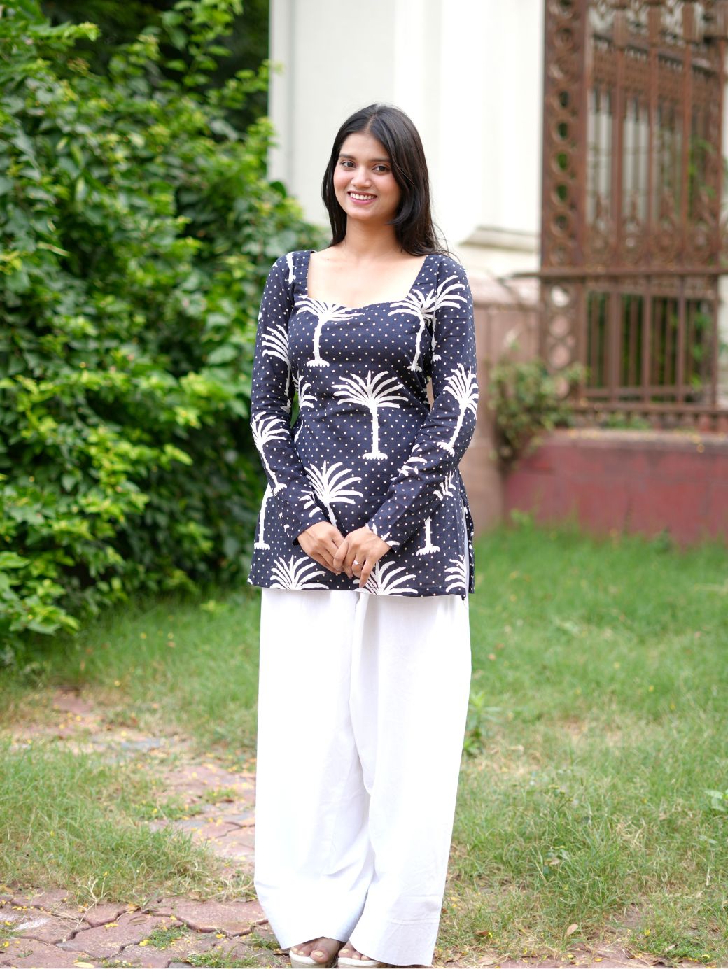 Palm Tree Print Cotton Kurti with (Farshi Salwar)